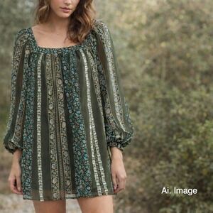 Anthropologie Sona Paisley Tunic / Mini Dress Women L Boho Sheer Prairie Hippie
